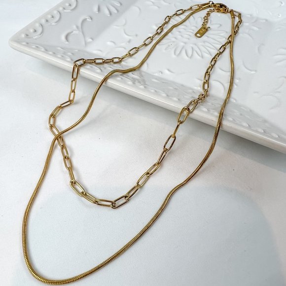 Double Layered 18k Gold Plated Necklace Chain Choker Layered Necklace Gold - Picture 8 of 10